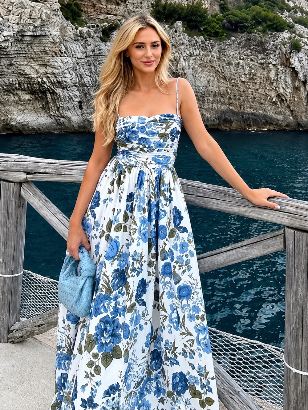 NWT Reformation Kastoria Strapless Floral Maxi Dress in White & Blue Size 2 - Picture 6 of 16
